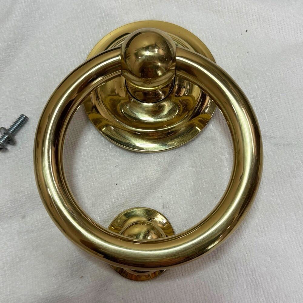 Vintage Restoration Hardware Large Ring Door Knocker Polished Brass Solid Heavy